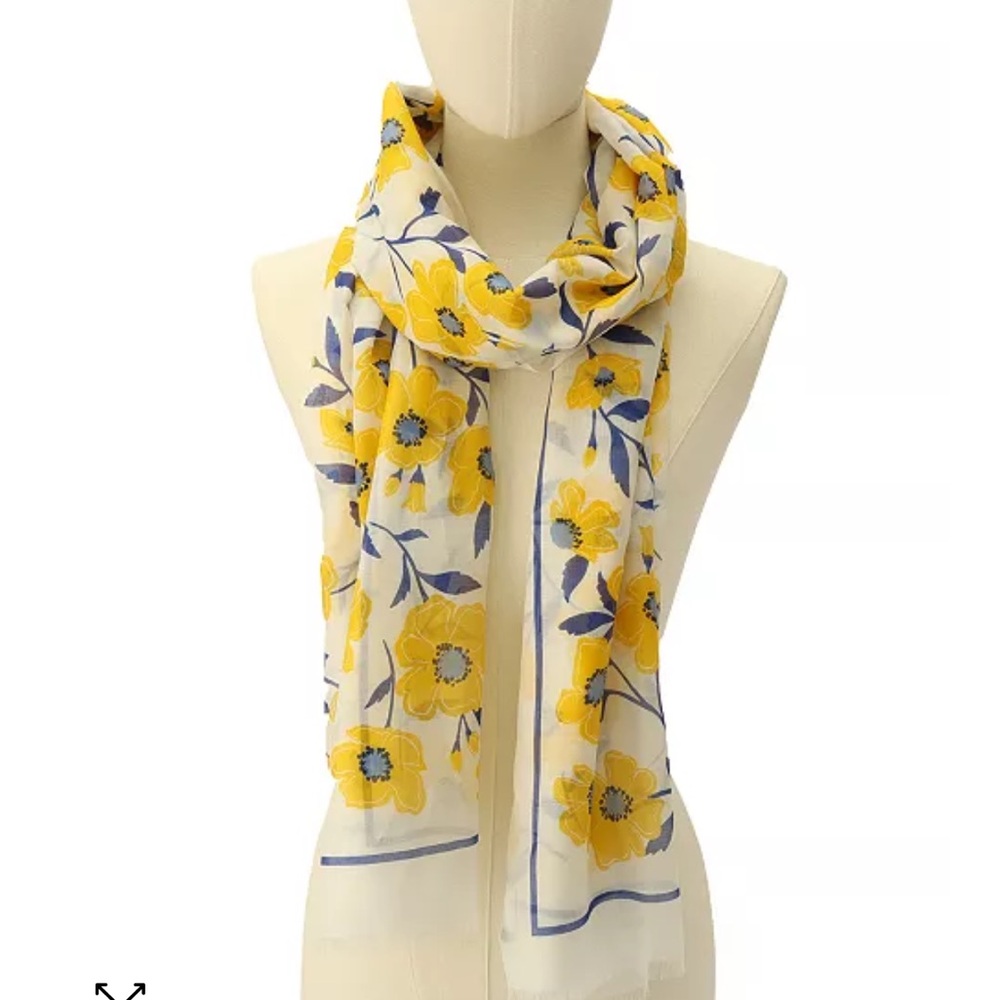 Kate Spade Sunshine Floral Yellow and Blue Oblong Scarf NWT